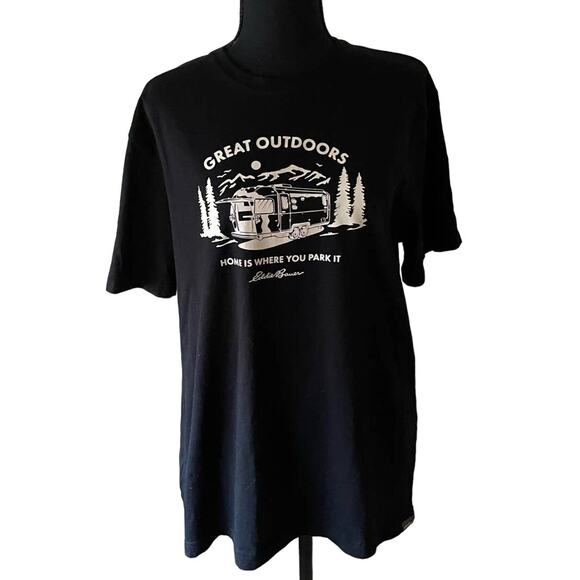 EDDIE BAUER Black Great Outdoors Medium T-Shirt Top - Picture 1 of 5